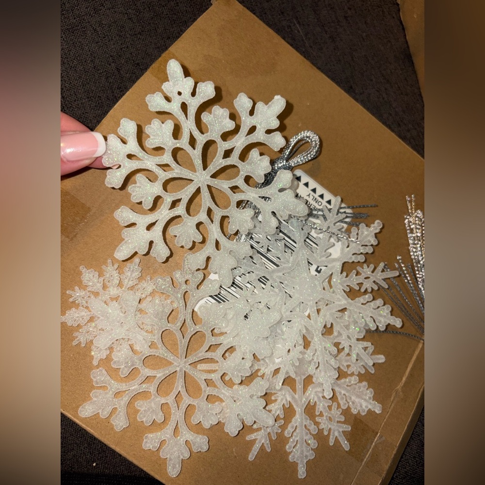 White Glitter Snowflake Holiday Ornaments- 24 pk